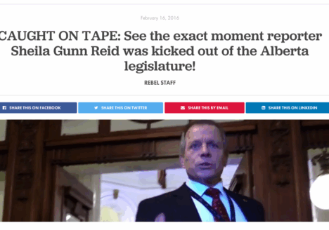 Rebel Media, the news organization set up by former Sun News host Ezra Levant, has allegedly been blacklisted by the Alberta NDP. Screenshot by J-Source.