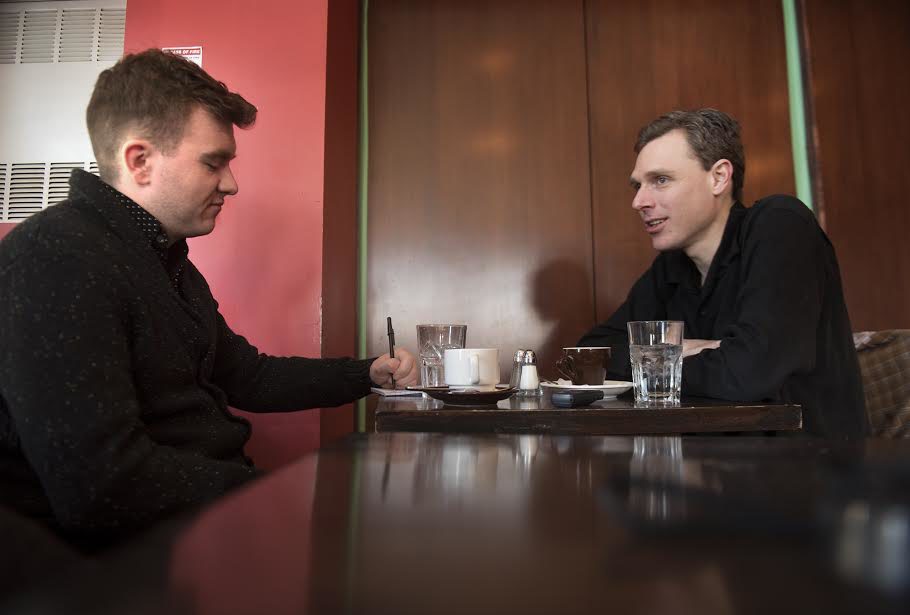 Josh O’Kane interviews Joel Plaskett for his new book Nowhere With You: The East Coast Anthems of Joel Plaskett, The Emergency and Thrush Hermit. Photo courtesy Fred Lum.