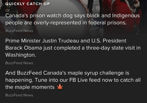 The BuzzFeed news app, which users can customize with notifications from Canada. Photo courtesy of BuzzFeed.