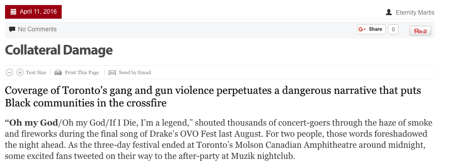 Eternity Martis on writing about Toronto’s gun crime issue and its race problem. Screenshot by J-Source.