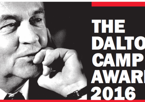 Friends of Canadian Broadcasting announced The Dalton Camp Award in 2002 to honour the memory of the late Dalton Camp, a distinguished commentator on Canadian public affairs. Image courtesy Friends of Canadian Broadcasting.