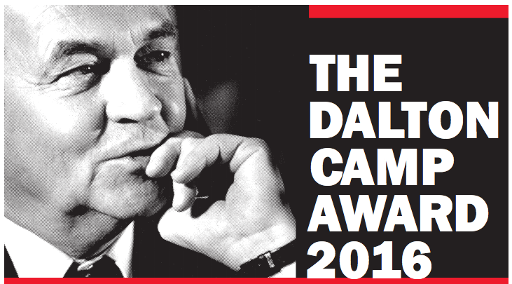 Friends of Canadian Broadcasting announced The Dalton Camp Award in 2002 to honour the memory of the late Dalton Camp, a distinguished commentator on Canadian public affairs. Image courtesy Friends of Canadian Broadcasting.