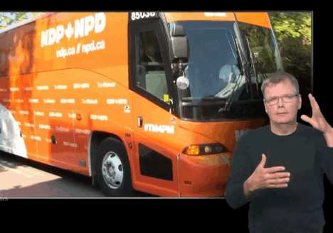 In this Oct. 16 news report from the 2015 federal election, the CBC provided American Sign Language interpretation. Screenshot by J-Source.