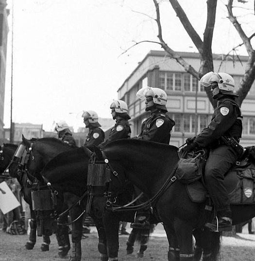The Montreal Police cavalry unit during a protest in 2012. Photo courtesy Gerry Lauzon/CC 2.0 Generic.