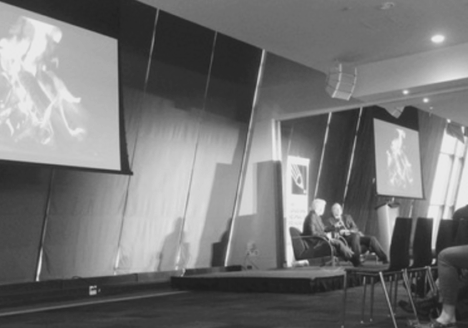 Globe and Mail Editor-in-Chief David Walmsley interviews Google’s Richard Gingras during a CJF J-Talk on May 5. Photo courtesy Belinda Alzner.