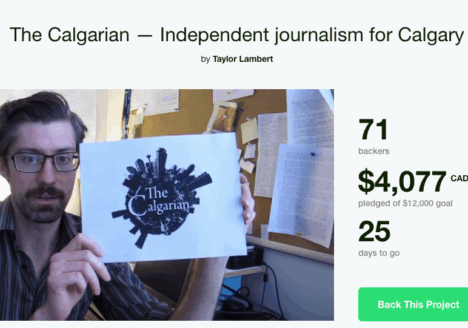 The Kickstarter page for The Calgarian. Screenshot by J-Source.