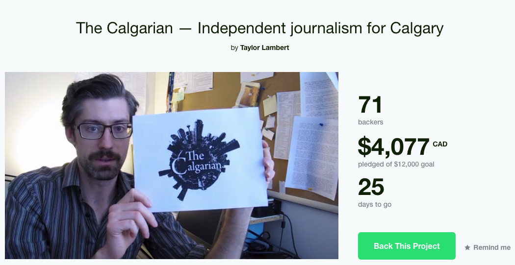 The Kickstarter page for The Calgarian. Screenshot by J-Source.