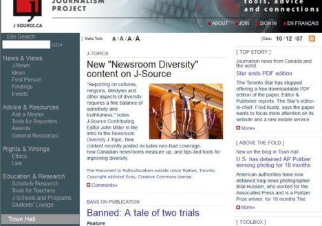 J-Source as it appeared on Oct. 12, 2007. Much has changed about the organization since then. Screenshot by J-Source.