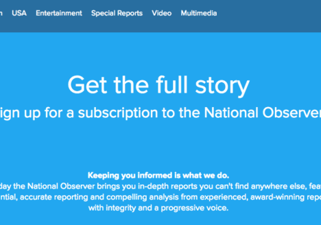 The subscription page for the National Observer. Screenshot by J-Source.