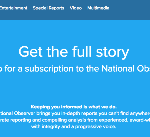 The subscription page for the National Observer. Screenshot by J-Source.