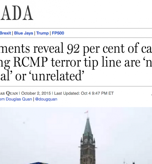 National Post reporter Douglas Quan's story was published just before the federal election and three days after the then federal government proposed the creation of a ‘Barbaric Cultural Practices’ tip line. Screenshot by J-Source.