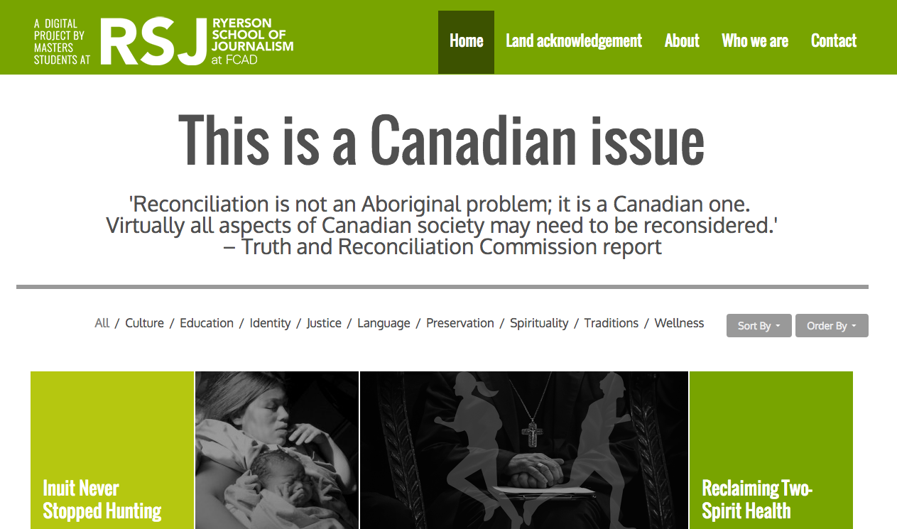 This is a Canadian Issue, a microsite created by Ryerson Masters students as part of their digital reporting class. Screenshot by J-Source.