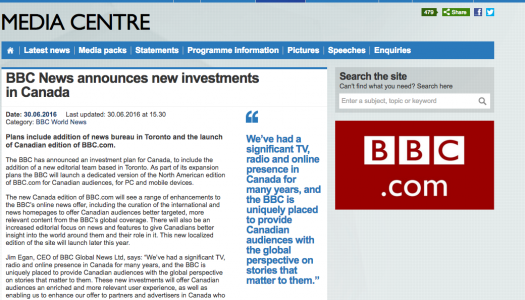 Coming to a Canada near you: BBC, NYTimes & more…