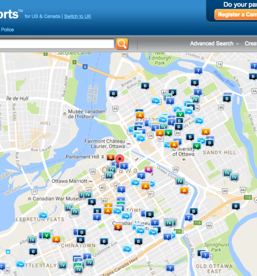 A crime map from the Ottawa Police Service. Screenshot by J-Source.