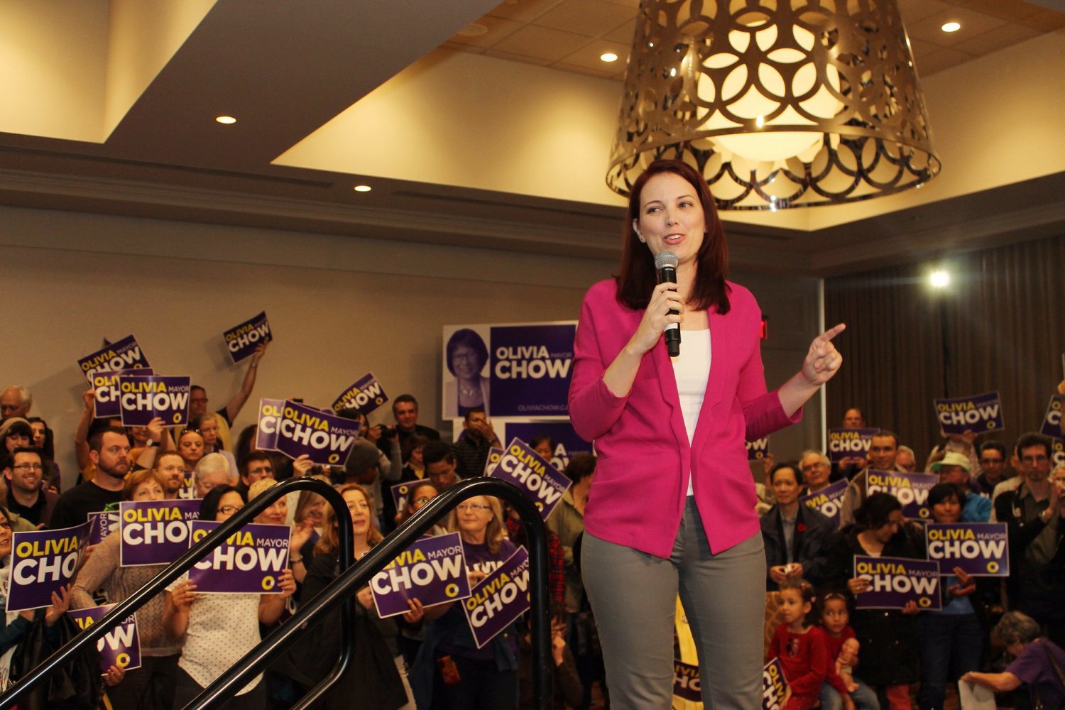 Jennifer Hollett, Olivia Chow's digital director during her 2014 mayoral campaign, speaks at a rally. Hollett is the new head of news and government at Twitter Canada. Photo courtesy Olivia Chow campaign/CC BY 2.0.