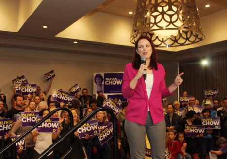 Jennifer Hollett, Olivia Chow's digital director during her 2014 mayoral campaign, speaks at a rally. Hollett is the new head of news and government at Twitter Canada. Photo courtesy Olivia Chow campaign/CC BY 2.0.