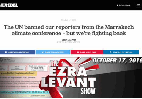The Rebel, a news and opinion outlet headed by right-wing commentator Ezra Levant, was denied on basis that it is ‘advocacy media’. Screenshot by J-Source.