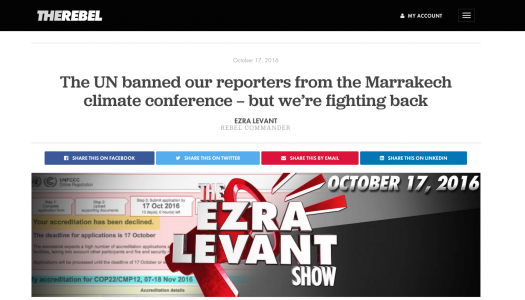 Journalism groups question The Rebel’s exclusion from climate change conference