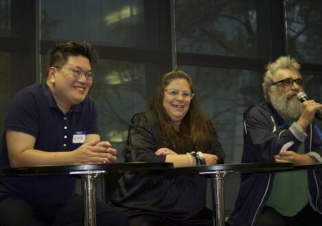 Luis, Suzanne Feldman and Rod Radford discuss creating short documentary films on mental illness. Image courtesy of Allison Ridgway.