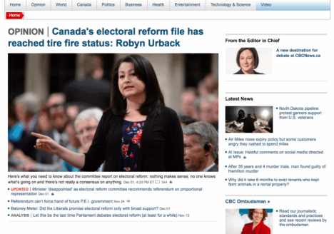 The CBC's new opinion landing page. Screenshot by J-Source.