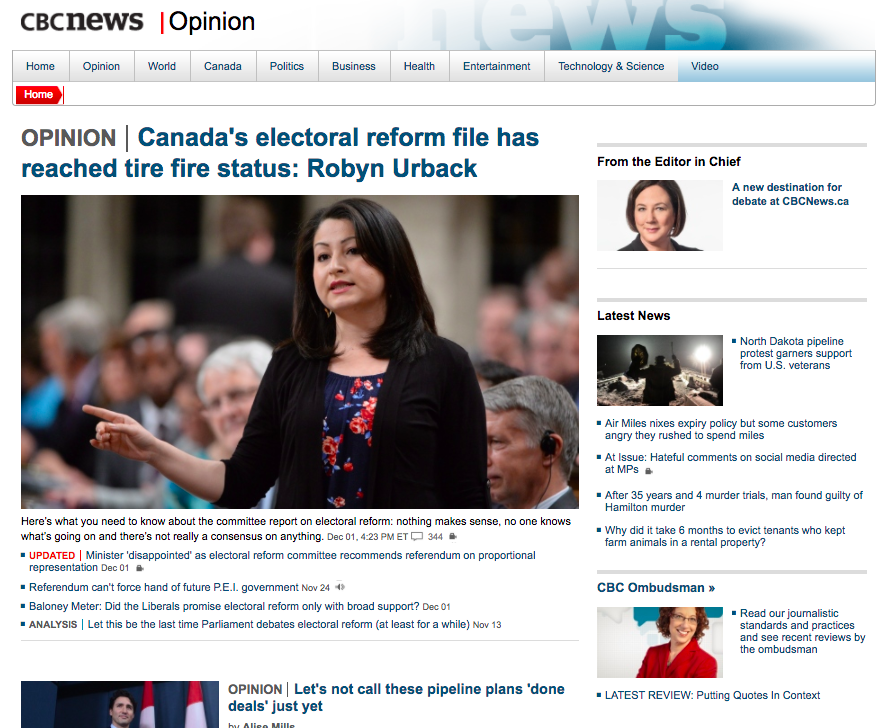 The CBC's new opinion landing page. Screenshot by J-Source.