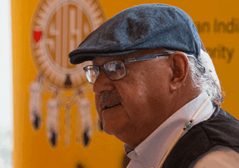 Eugene Arcand, residential school survivor, delivering his speech at the Reconciliation and the Media conference in Saskatoon in October. Photo by Caitlin Taylor.