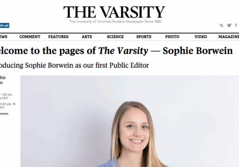 Sophie Borwein joins the ranks of public editors and ombudsman in Canada. Screenshot by J-Source.