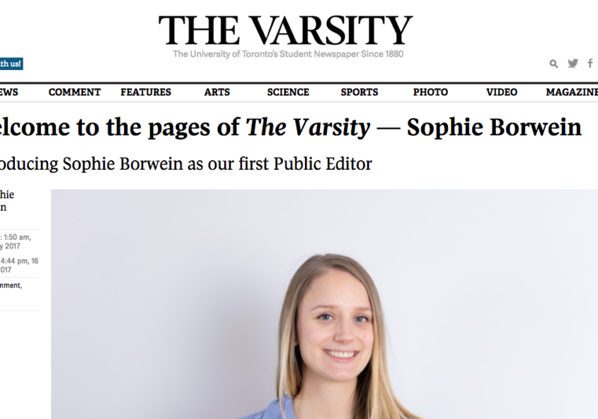 Sophie Borwein joins the ranks of public editors and ombudsman in Canada. Screenshot by J-Source.