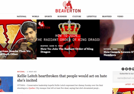 The Beaverton, a Canadian satirical news site. Screenshot by J-Source.