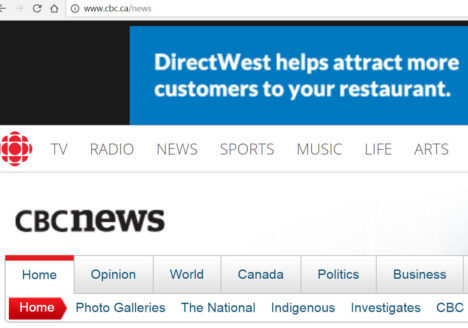 Time to change this picture? An ad tops off CBC News' website. Screenshot by J-Source.