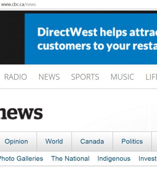 Time to change this picture? An ad tops off CBC News' website. Screenshot by J-Source.