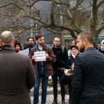 Canadian Journalists for Free Expression hosted a rally outside Osgoode Hall during the appeal. "We're not facing a brave new world, but a frightening new world," CJFE executive director Tom Henheffer (left) told a small crowd. Right: Ben Makuch.