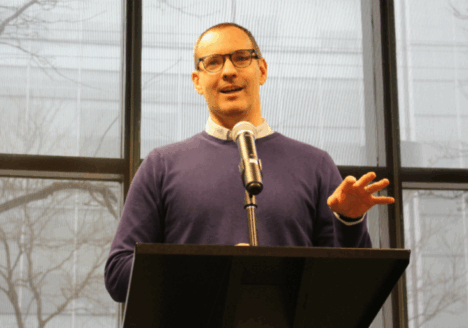Craig Silverman, media editor for BuzzFeed News, delivers this year’s Atkinson lecture on fake news at the Ryerson School of Journalism. Photo courtesy of Jasmine Bala.