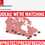 On Feb. 25, protests organized by a coalition of journalism and free speech groups will take place across Canada. Screenshot by J-Source.