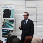 Daniel Dale, Washington Bureau Chief for the Toronto Star, discusses verification and trust in the media at the George Vari Engineering and Computing Building’s Sears Atrium at Ryerson University, February 15th, 2017. Photo courtesy of Micheal Ott.