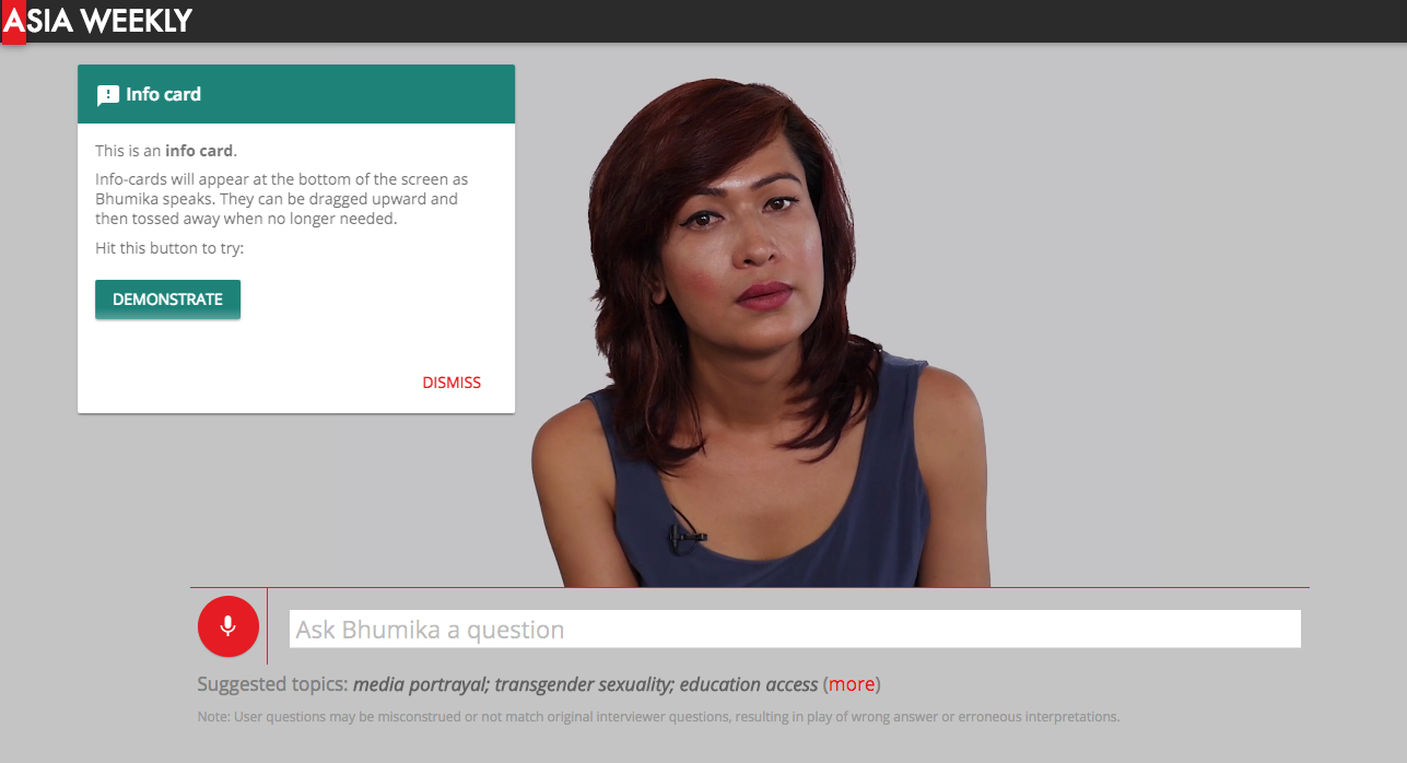 “Bhumika Can Speak For Herself” is a project powered by IBM’s Watson technology. Screenshot by J-Source.