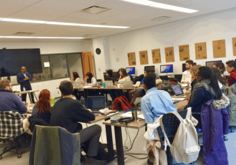 George Abraham speaks to a class at Carleton on the topic of diversity in journalism. Photo courtesy of George Abraham.