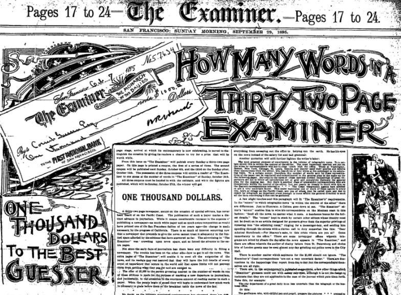 A guessing contest in The San Francisco Examiner on Sept. 29, 1895. Image courtesy of Paul Moore.