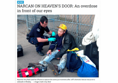 Amy Reid, a reporter for Surrey Now, documented a drug overdose that happened right in front of her. Screenshot by J-Source.