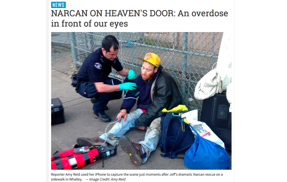 Amy Reid, a reporter for Surrey Now, documented a drug overdose that happened right in front of her. Screenshot by J-Source.