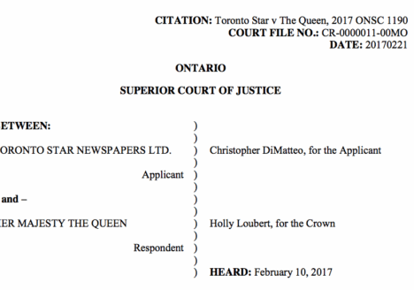 The judgement in the Toronto Star's initial fight against a production order issued against them.