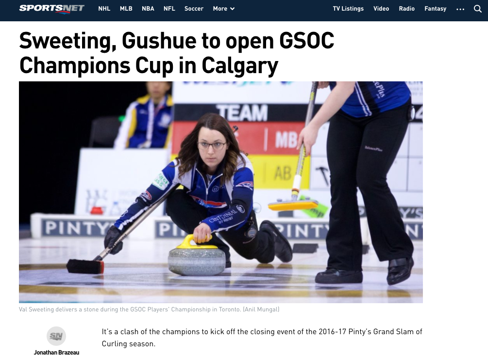  Jonathan Brazeau's coverage of curling on Sportsnet. Screenshot by J-Source.