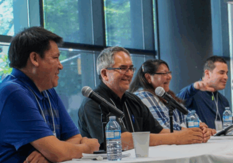 Lenny Carpenter, Wawmeesh Hamilton, Maureen Googoo and Michael Dick at the Ryerson School of Journalism June 4. Photo courtesy of Abby Plener.