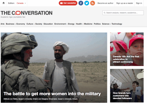 The launch of The Conversation Canada is an opportunity to contribute to the quality of explanatory journalism in this country. Screenshot by J-Source.