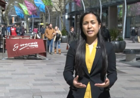 Shelley Pascual reporting for Cardiff News Plus last year in Wales. Photo courtesy of Shelley Pascual.