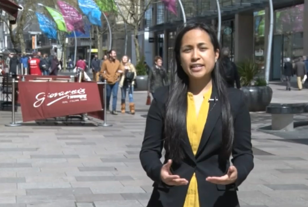 Shelley Pascual reporting for Cardiff News Plus last year in Wales. Photo courtesy of Shelley Pascual. 
