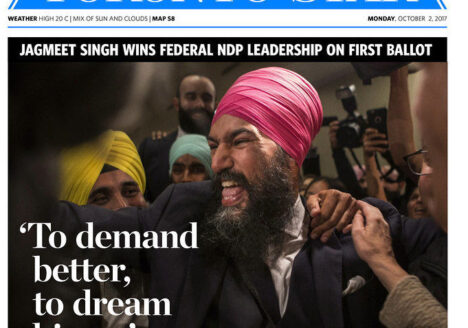 Toronto Star front page with headline "'To demand better, to dream bigger'"