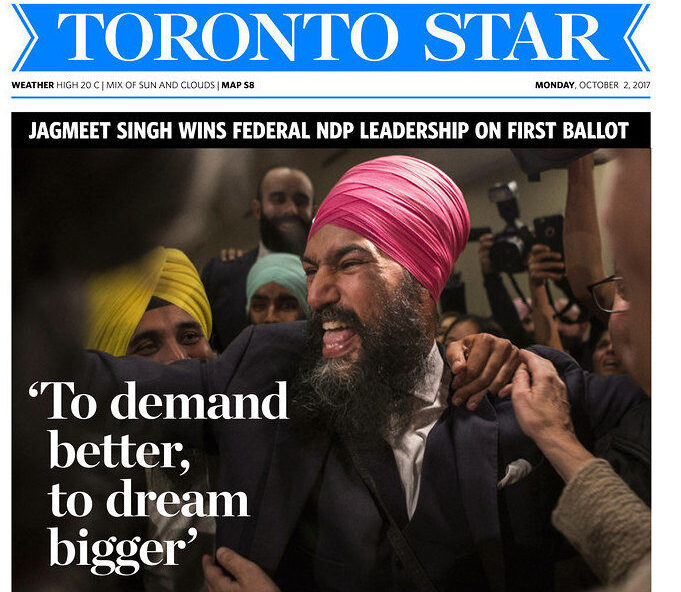 Toronto Star front page with headline "'To demand better, to dream bigger'"