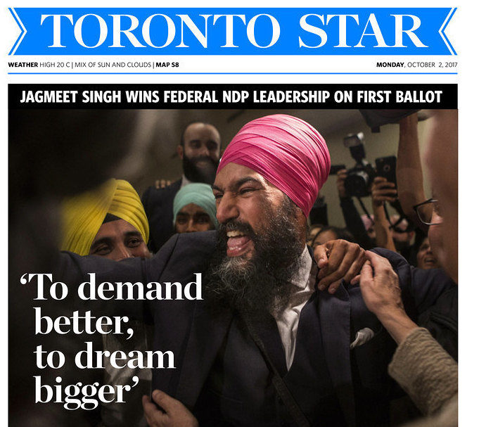 Toronto Star front page with headline "'To demand better, to dream bigger'"