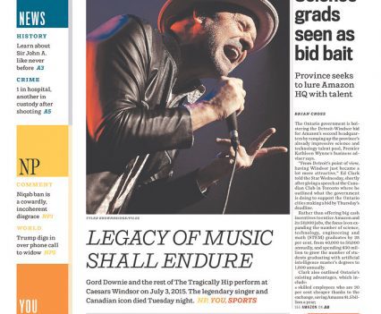 Windsor Star front page with headline "Legacy of music shall endure"